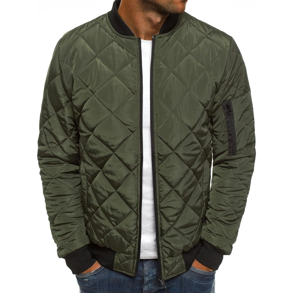 Men's Quilted Bomber Jacket Lightweight Diamond Stitching