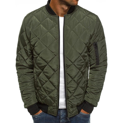 Men's Quilted Bomber Jacket Lightweight Diamond Stitching