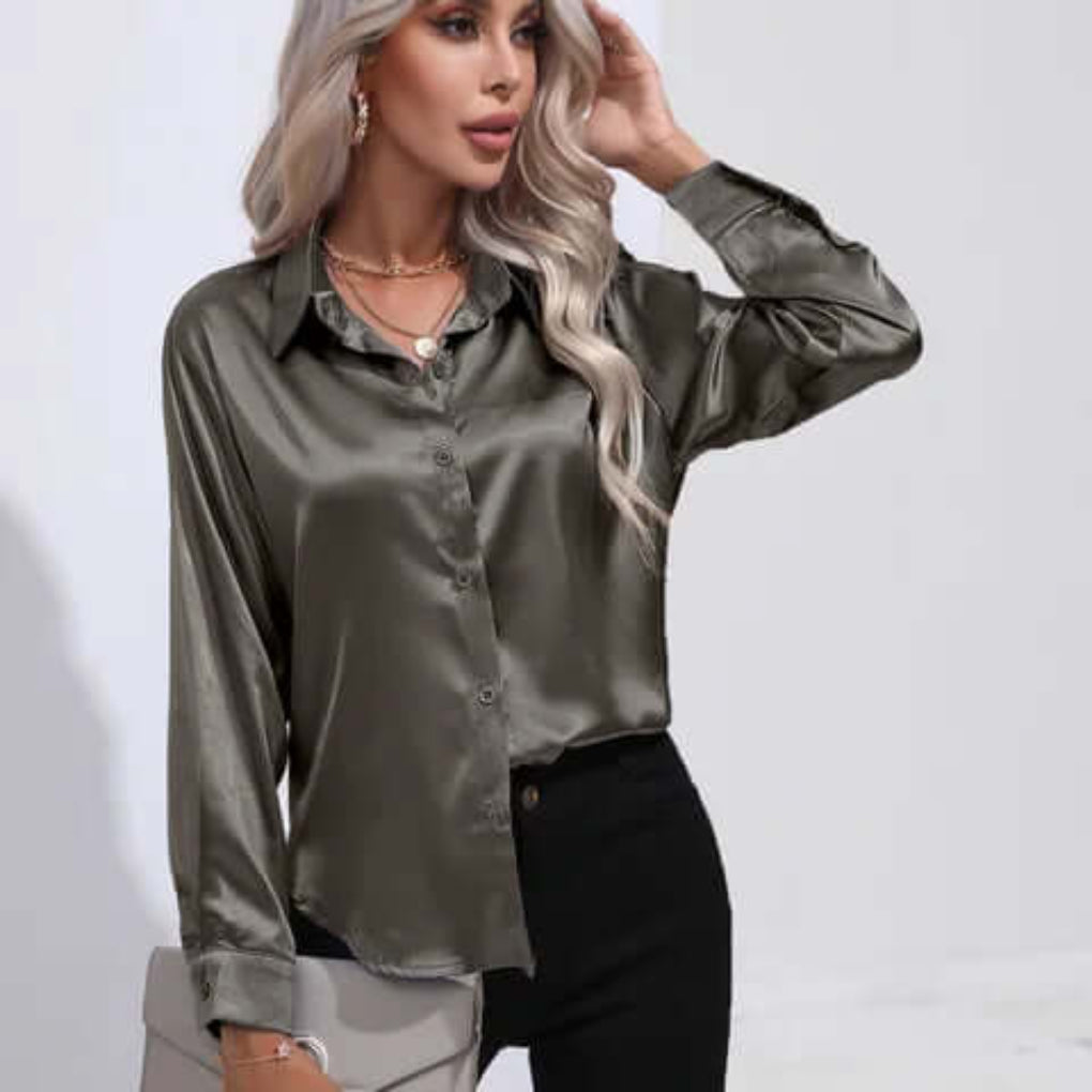 Women's Long Sleeve Satin Blouse Loose Fit
