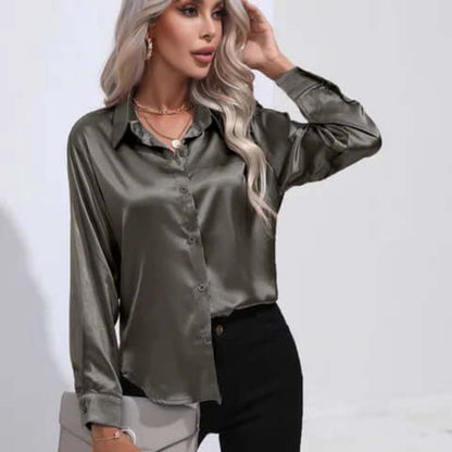 Women's Satin Long Sleeve Blouse Loose Fit
