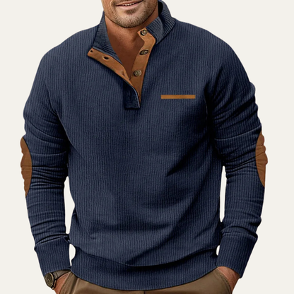 Men's Classic Corduroy Sweater Button Neck Patch Details