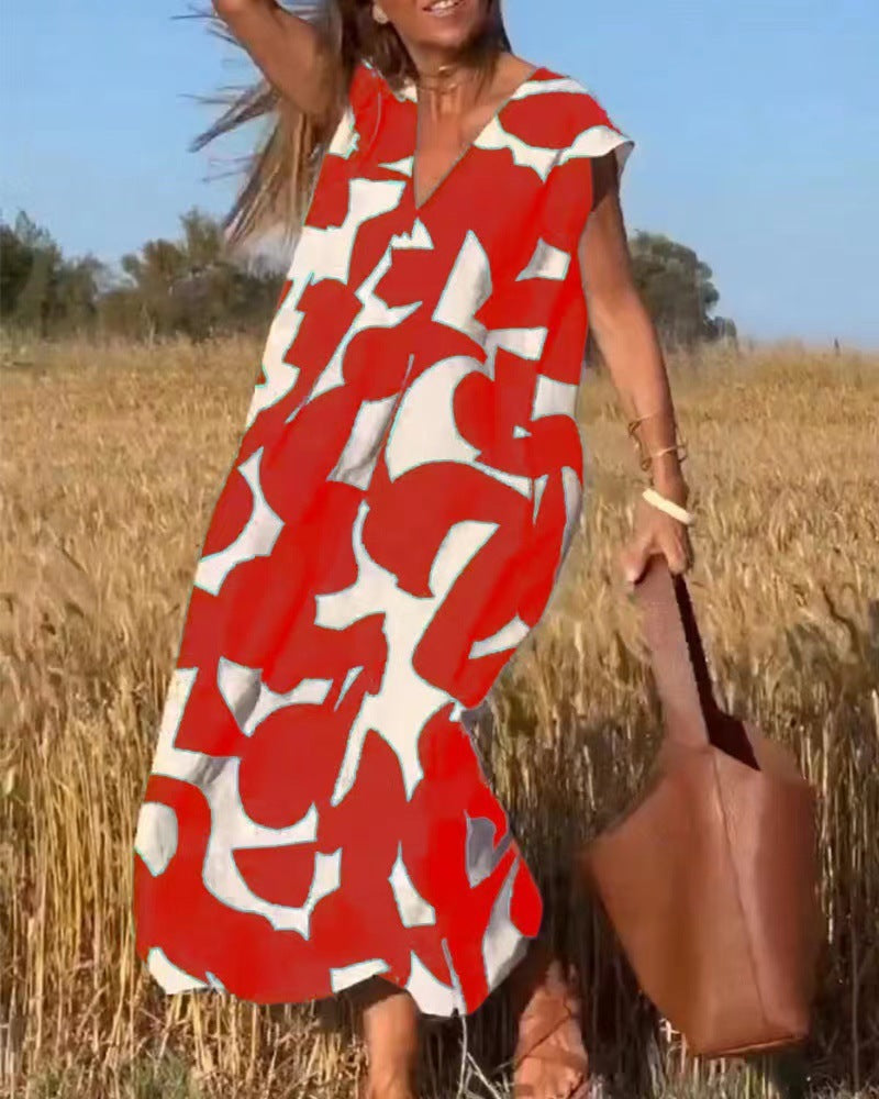 Women's Abstract Print Maxi Dress Lace Flowy