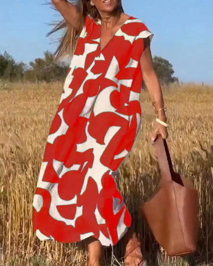 Women's Abstract Print Maxi Dress Lace Flowy