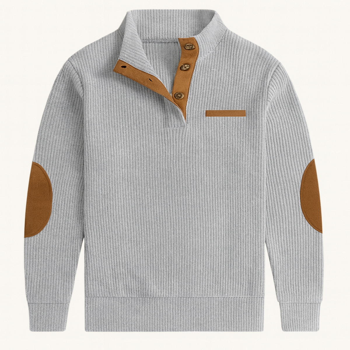 Men's Classic Corduroy Sweater Button Neck Patch Details - VibreMode