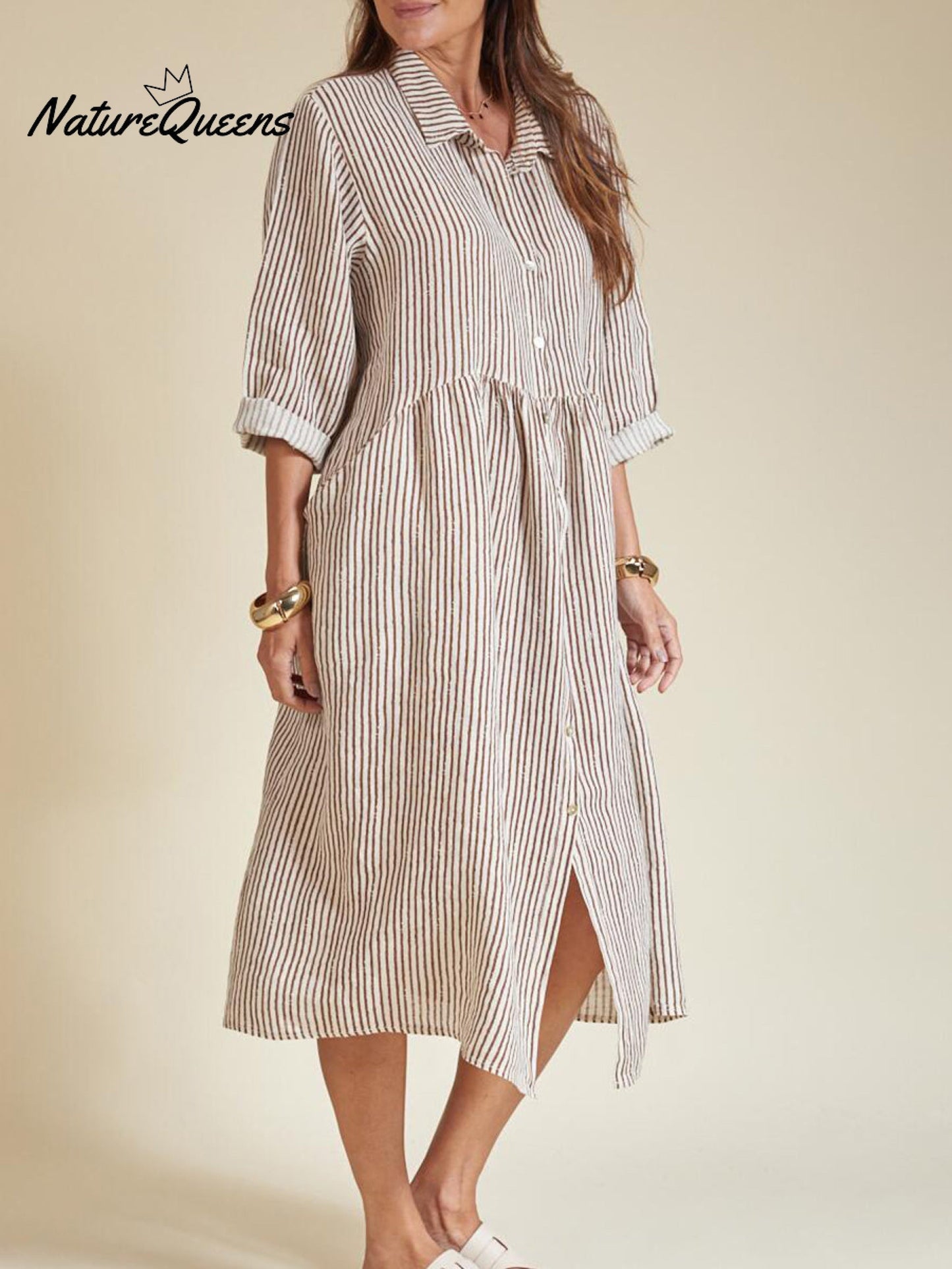 Relaxed Fit Summer Striped Shirt Dress
