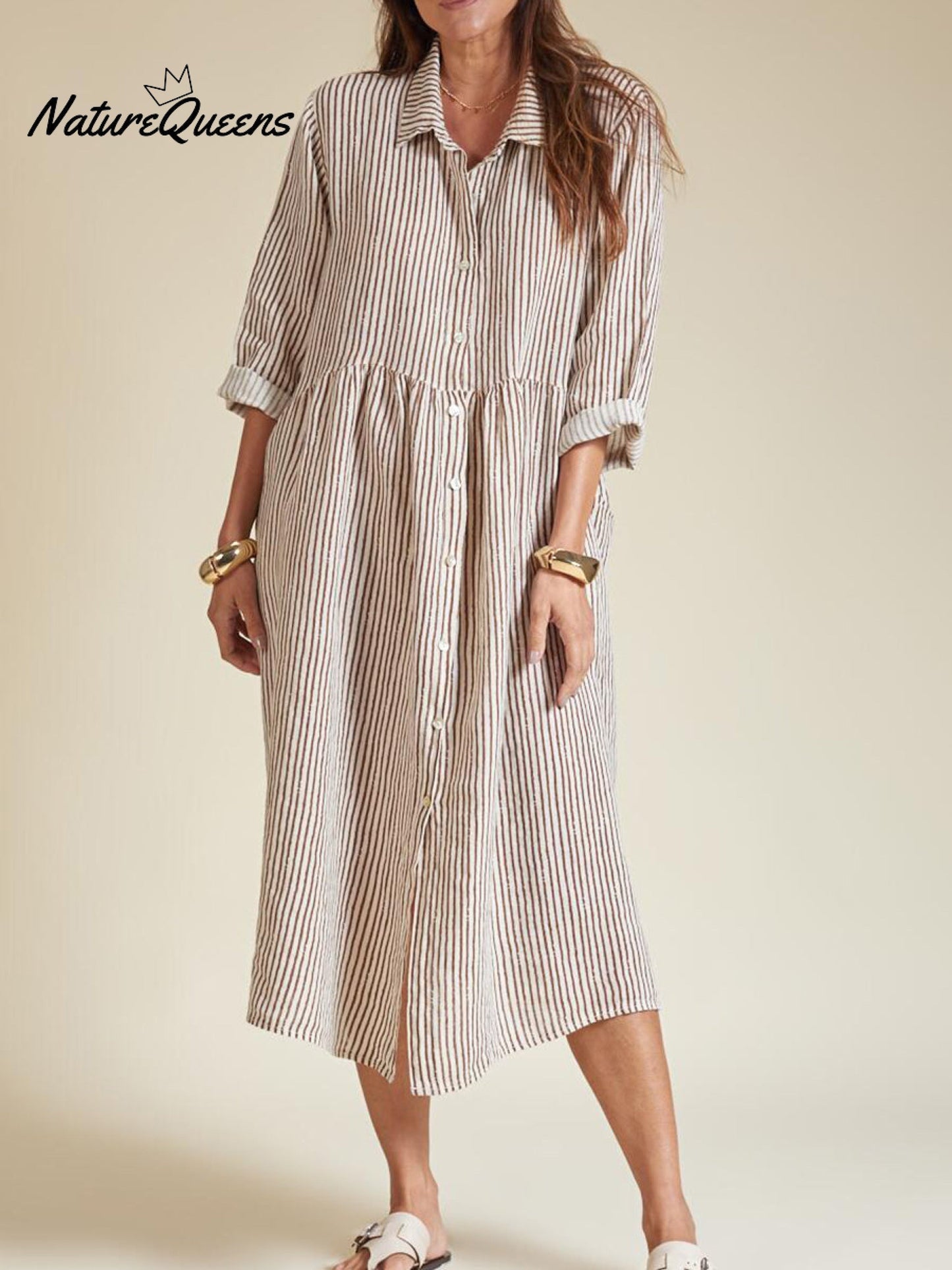 Relaxed Fit Summer Striped Shirt Dress