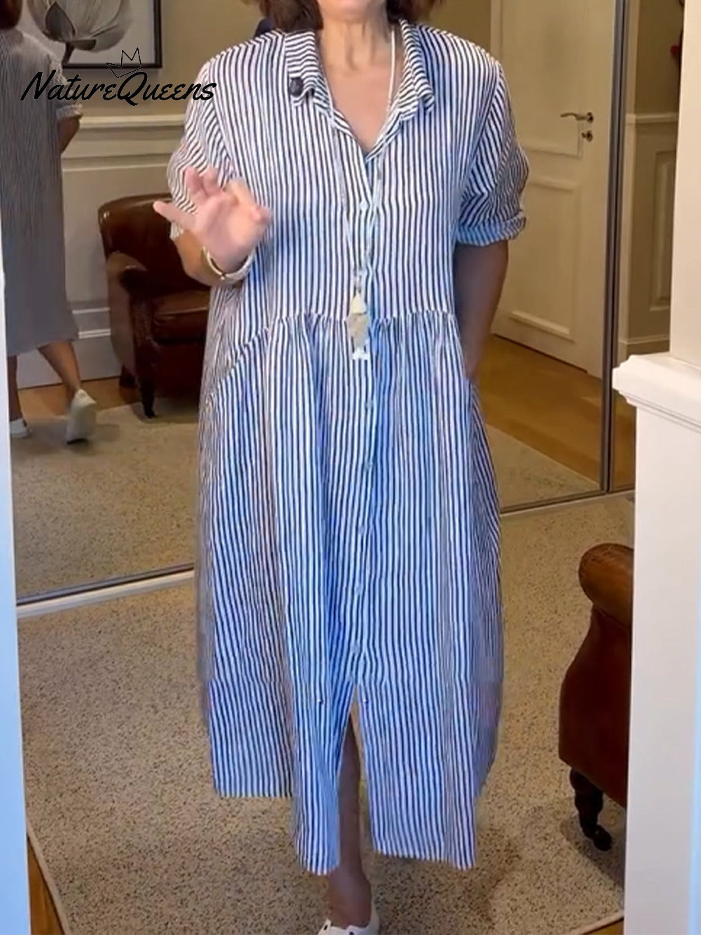 Relaxed Fit Summer Striped Shirt Dress