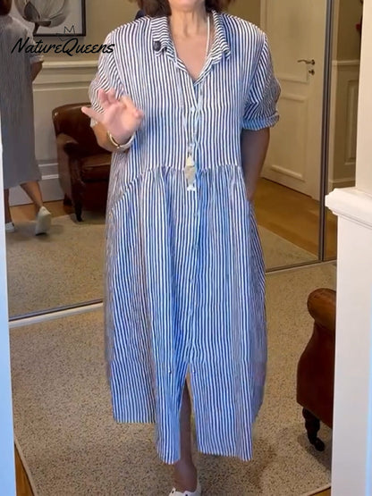 Relaxed Fit Summer Striped Shirt Dress