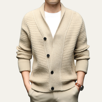 Men's Chunky Knit Cardigan Shawl Collar