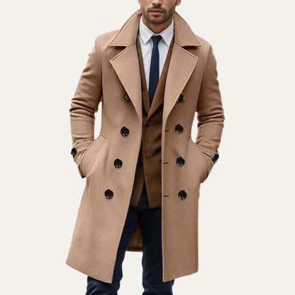 Men's Double Breasted Wool Blend Trench Coat