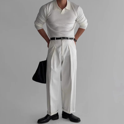 Men's V Neck Jacquard Knit Polo Shirt