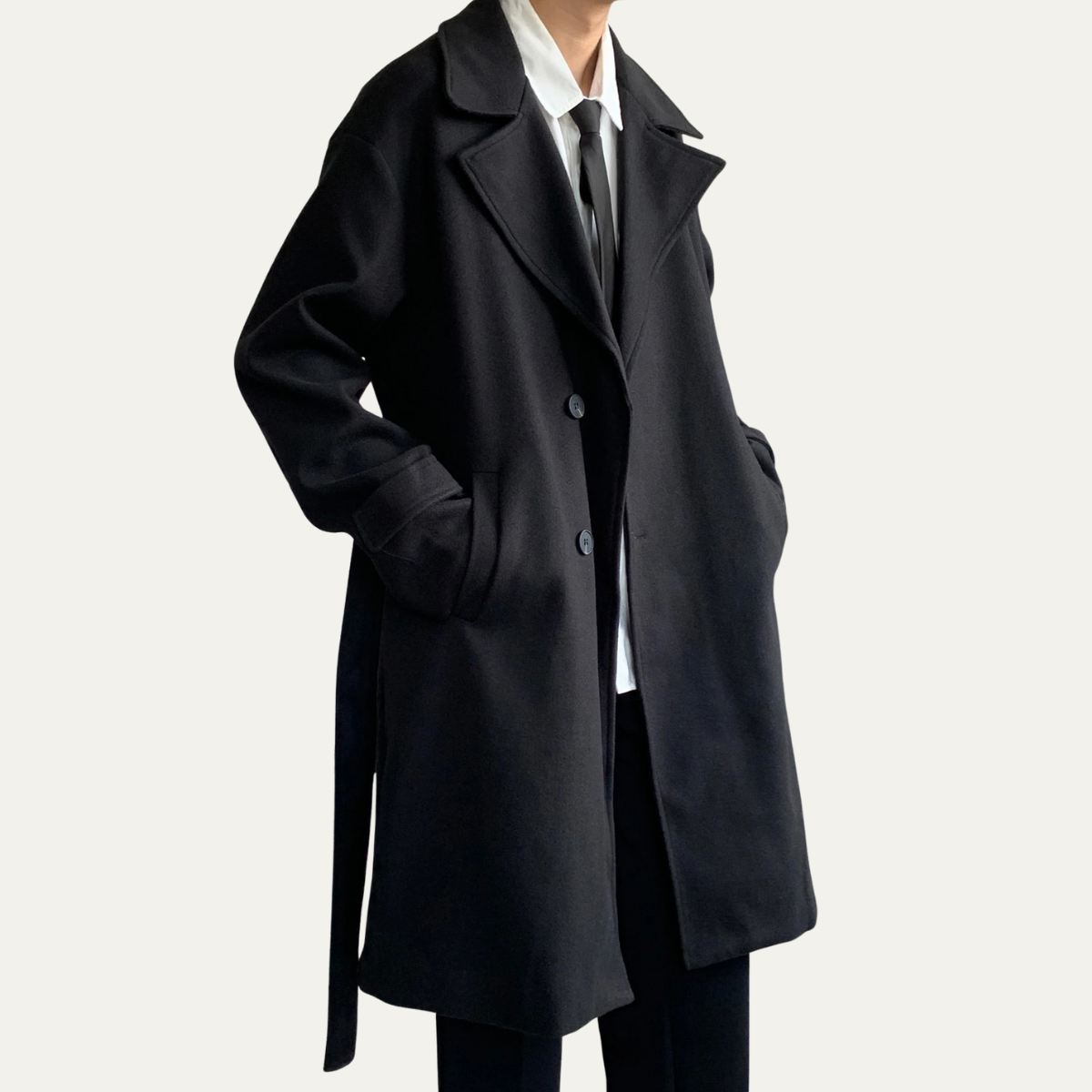 Men's Wool Wrap Coat Camel Brown with Belt