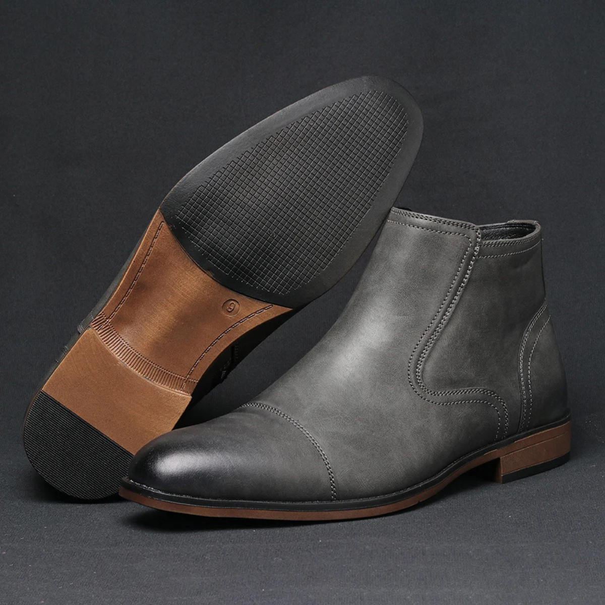 Men's Leather Ankle Boots Side Zip Classic Black