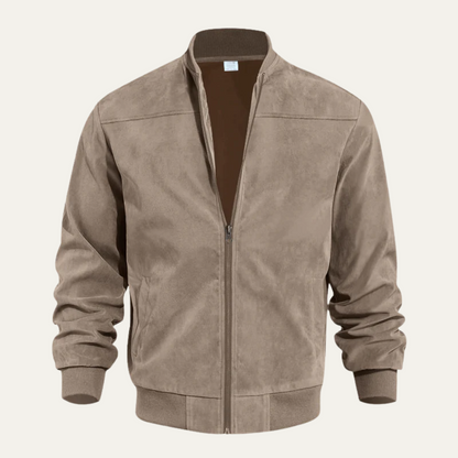 Men's Suede Bomber Jacket Vintage Casual