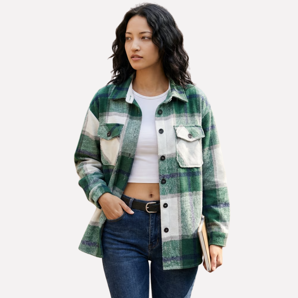 Women's Plaid Flannel Shirt Jacket - VibreMode