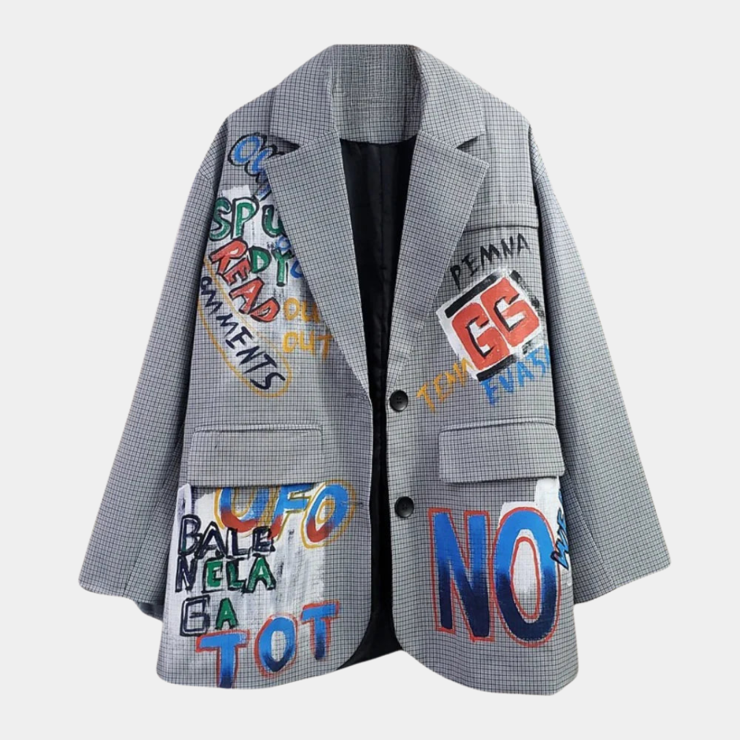 Women's Oversized Blazer Subtle Check Pattern - VibreMode