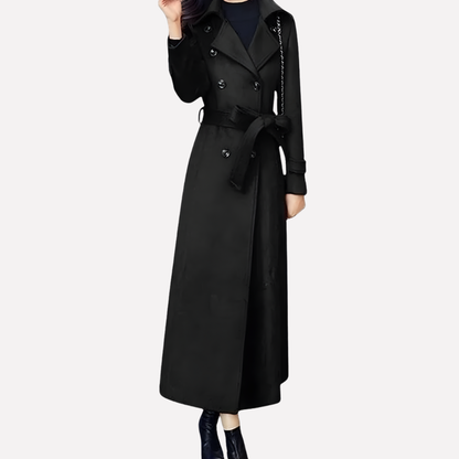 Women's Long Coat Shawl Collar With Waist Belt - VibreMode