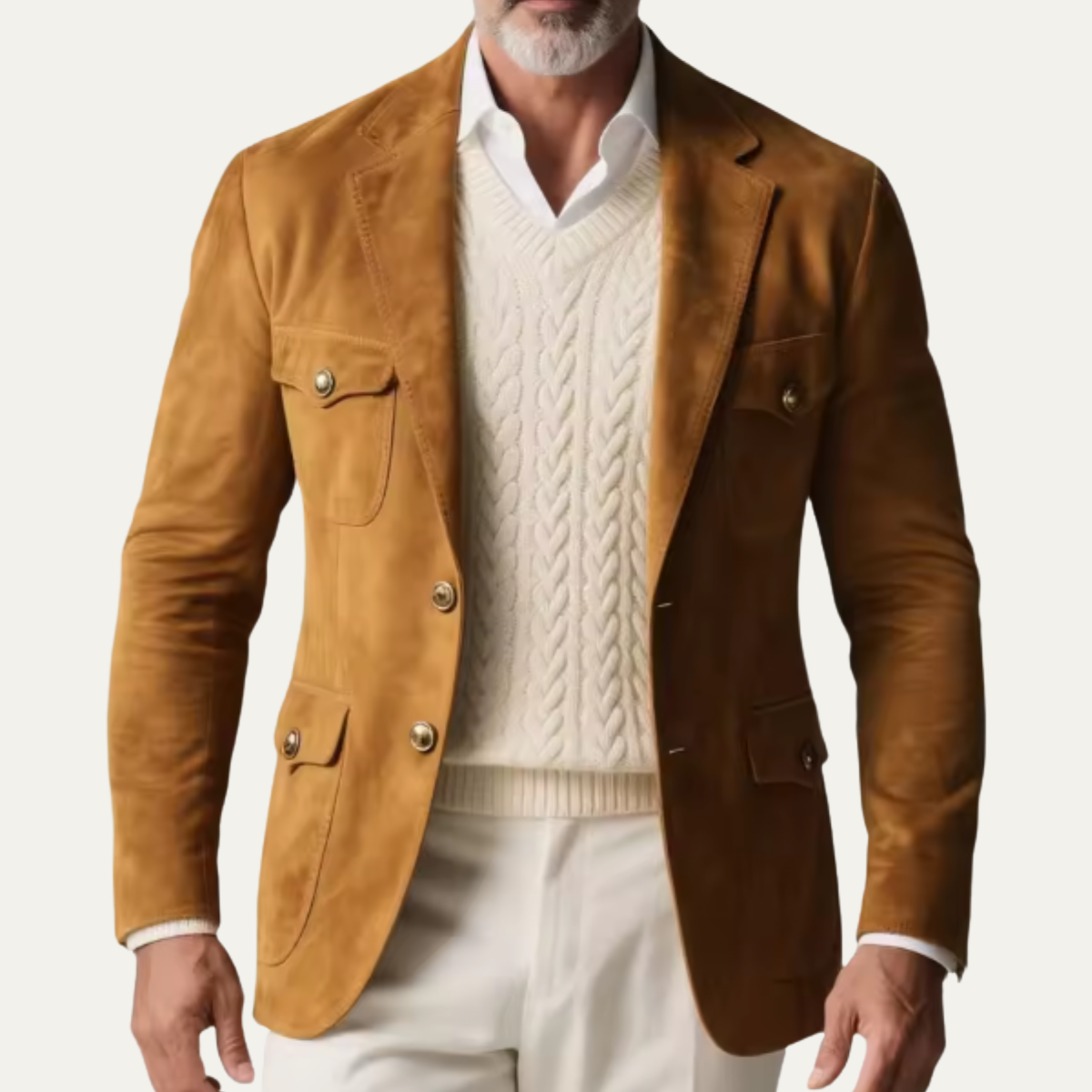 Men's Suede Look Blazer Multi Pocket Casual