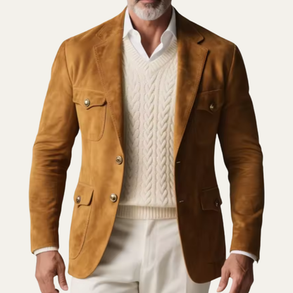 Men's Suede Look Blazer Multi Pocket Casual