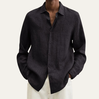 Men's Linen Button Down Long Sleeve Shirt