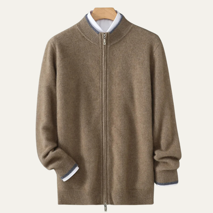 Men's Wool Cardigan Soft Warm Zip Up Knit Beige