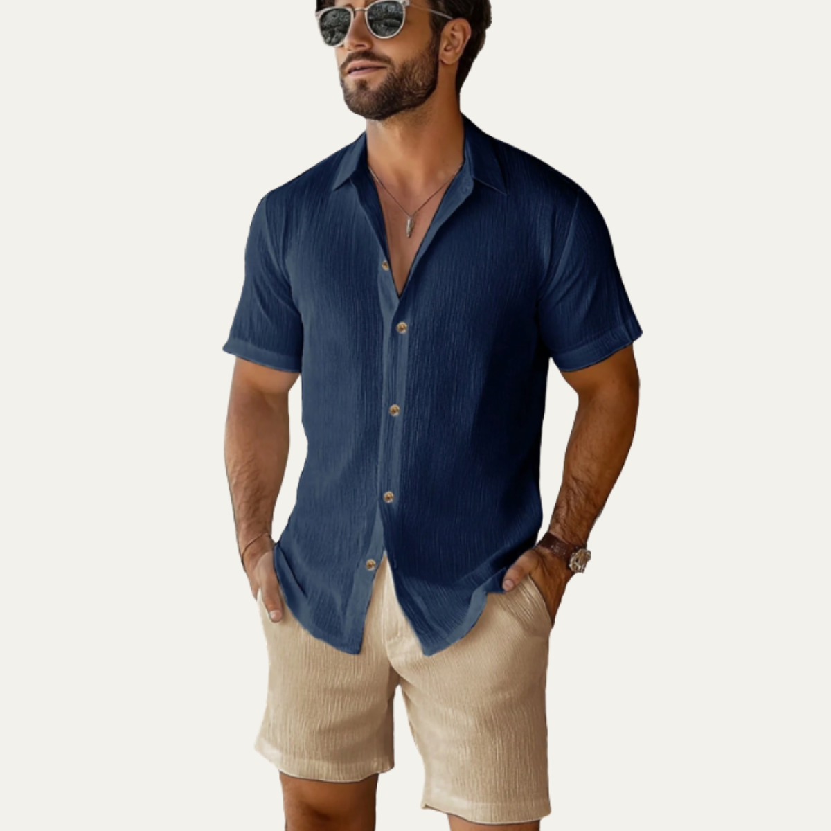 Men's Lightweight Button Up Shirt And Shorts Set