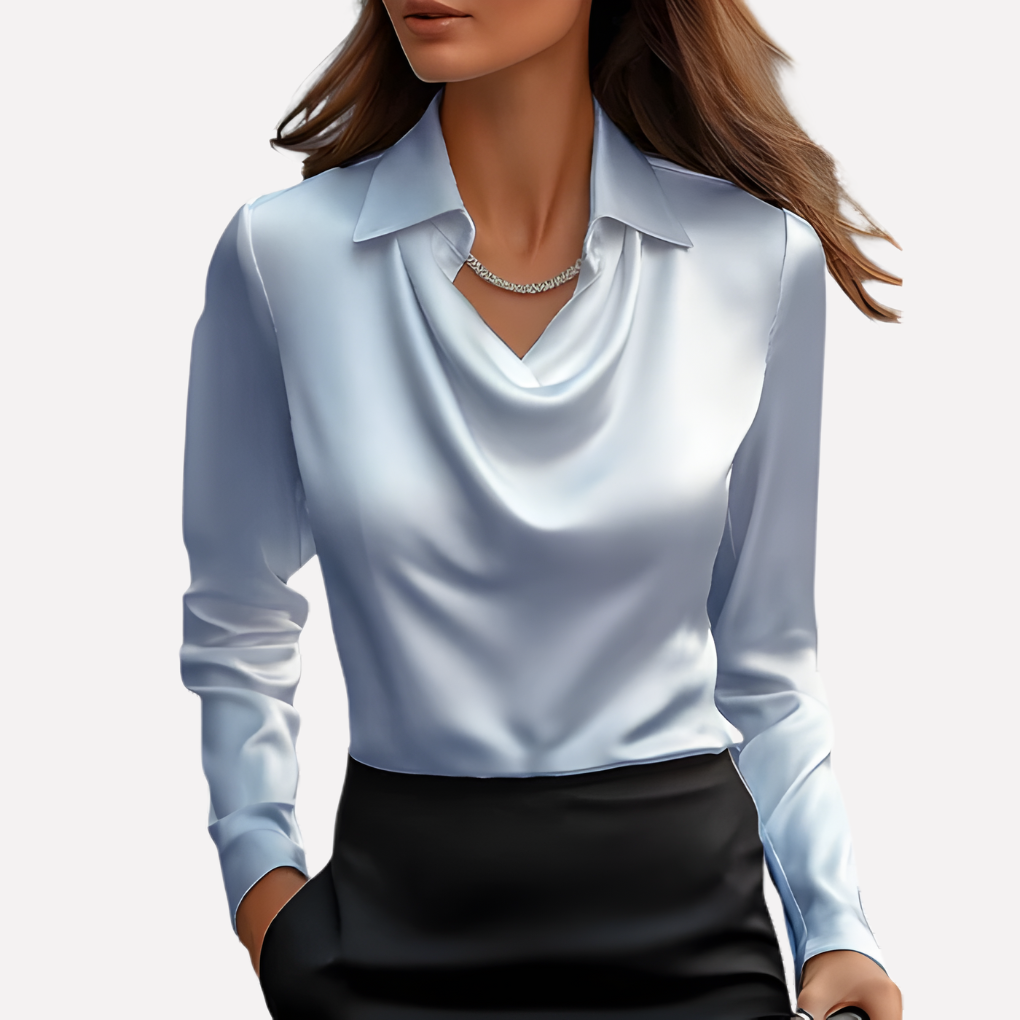 Women Satin Blouse Draped Collar