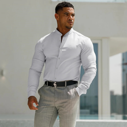 Men's Slim Fit Stand Collar Dress Shirt
