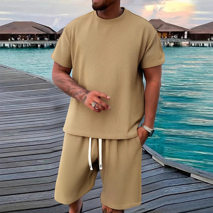 Men's Summer Jacquard T Shirt And Shorts Set