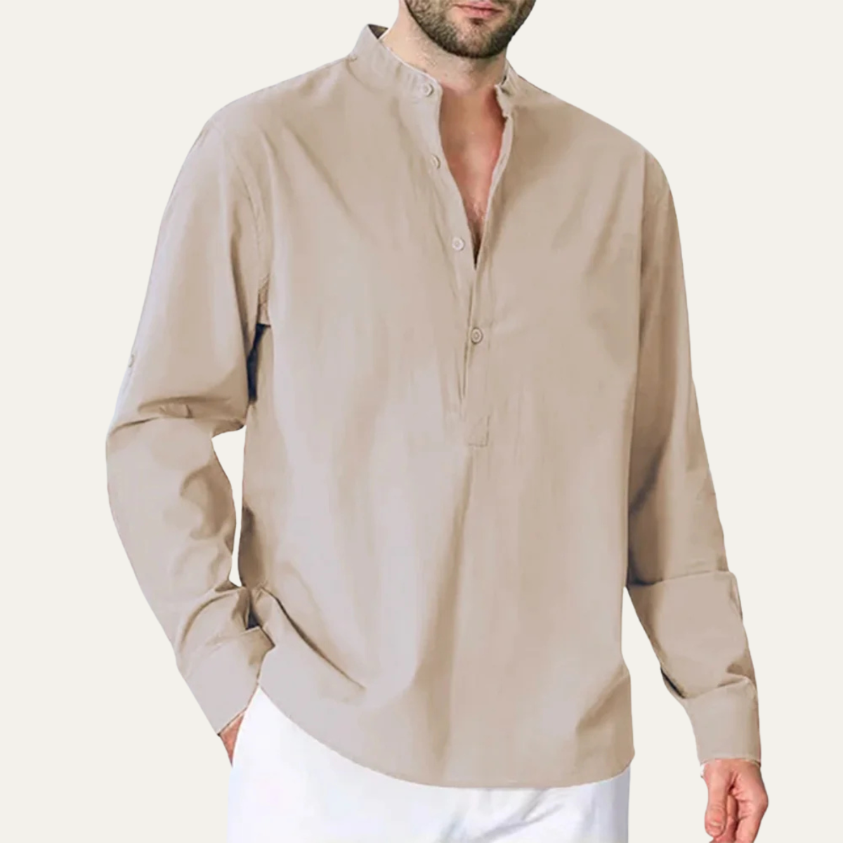 Men's Cotton Linen Casual Shirt Double Pocket
