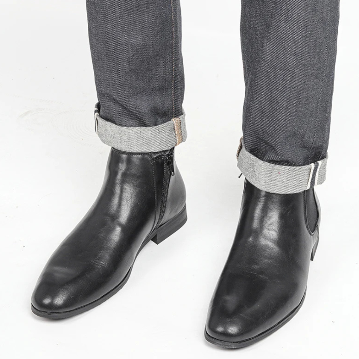 Men's Chelsea Leather Ankle Boots Elastic Sides Brown