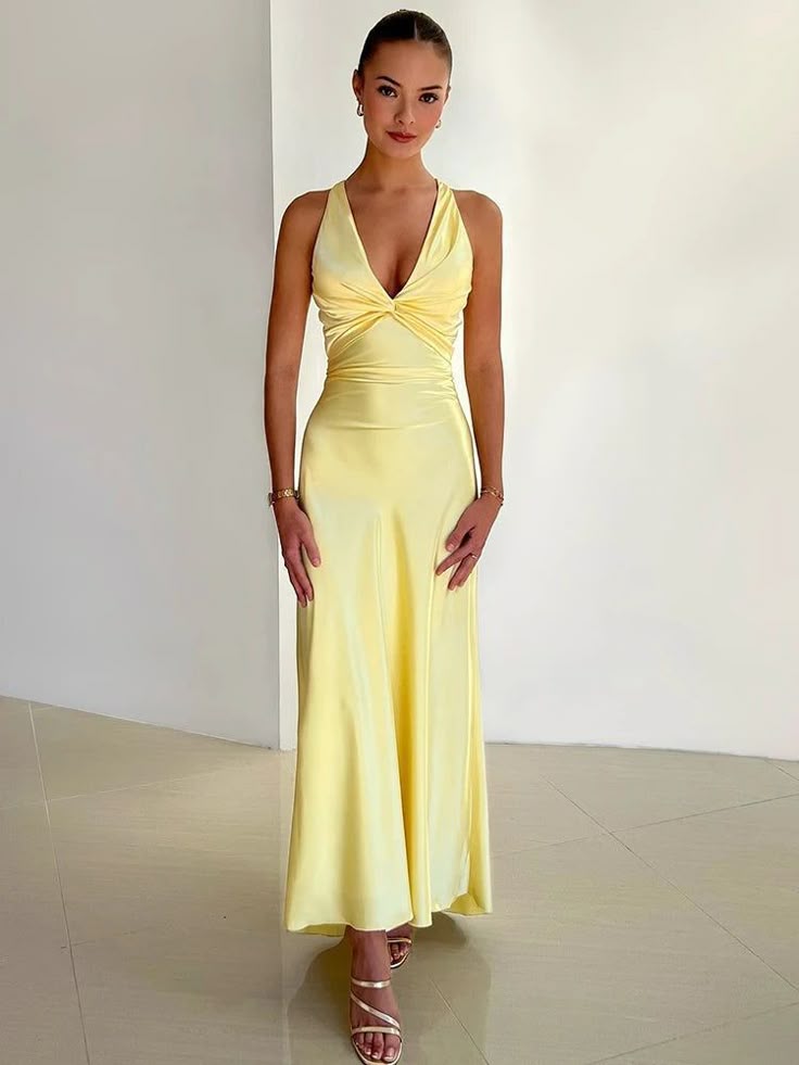 Elegant Ladies Formal V Neck Evening Dress - VibreMode
