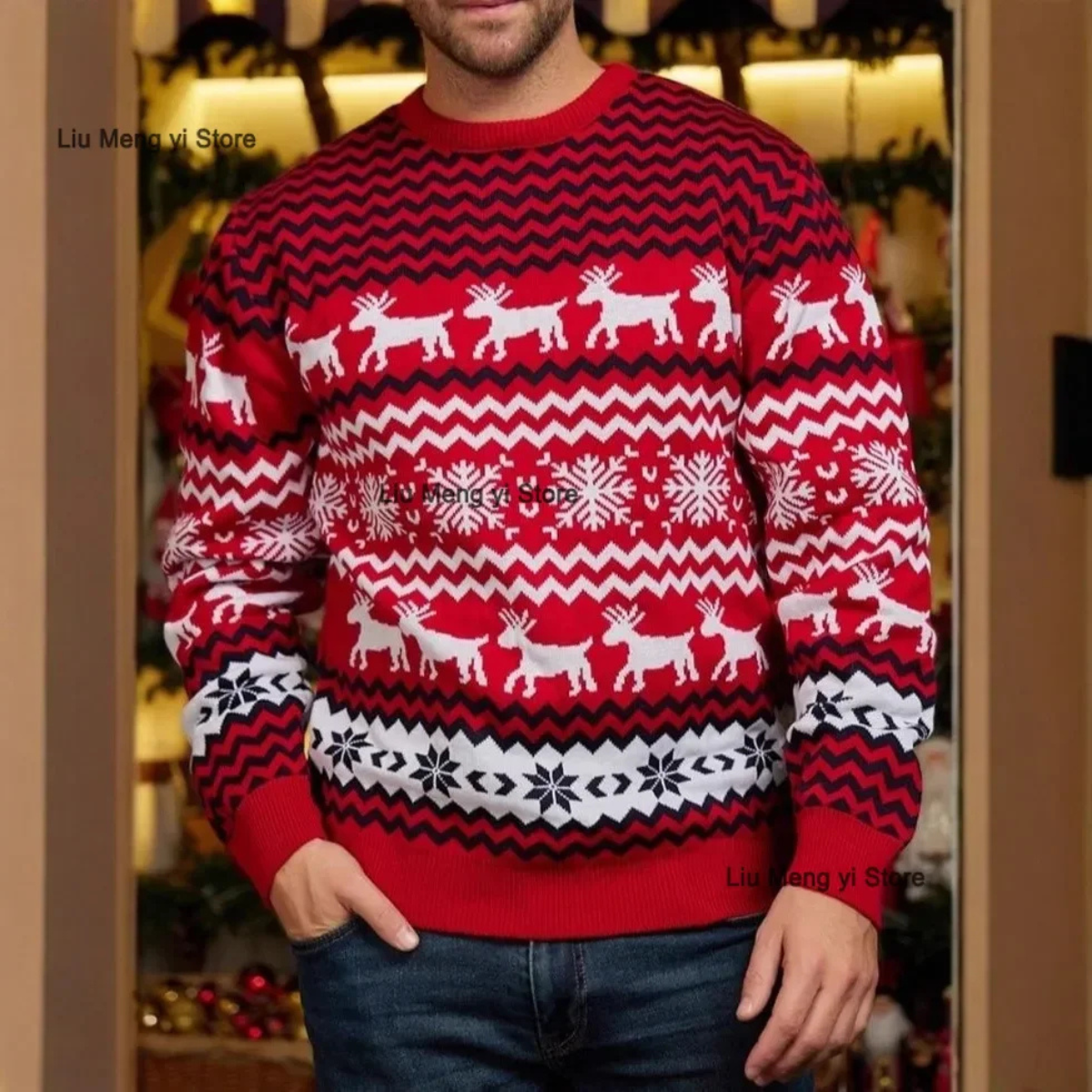 Men's Red Knitted Christmas Sweater