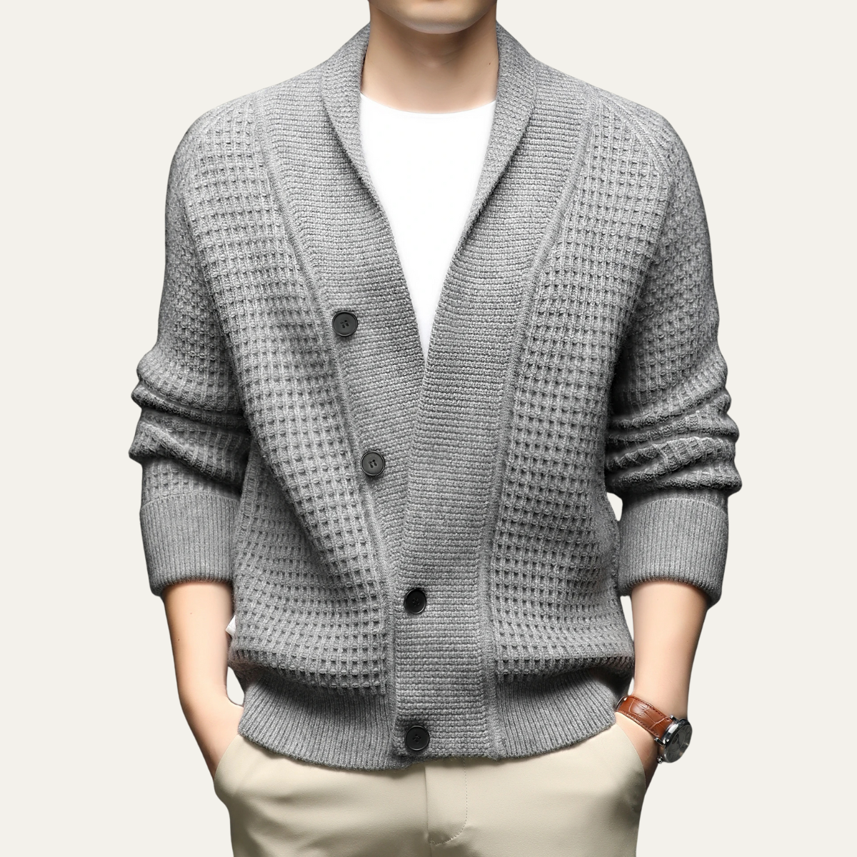 Men's Chunky Knit Cardigan Shawl Collar
