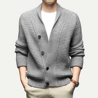 Men's Chunky Knit Cardigan Shawl Collar