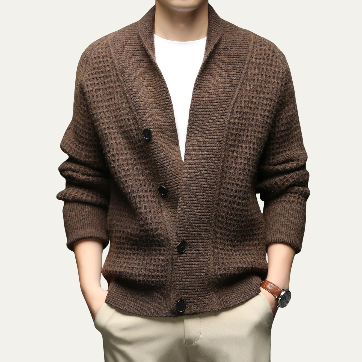 Men's Chunky Knit Cardigan Shawl Collar