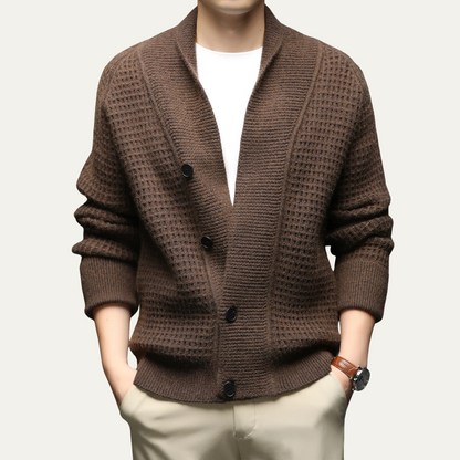 Men's Chunky Knit Cardigan Shawl Collar