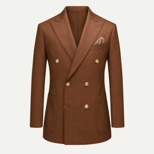 Men's Brown Double Breasted Suit Slim Fit 2 Piece - VibreMode