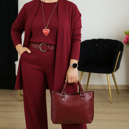 Women's Longline Cardigan Set Wide Leg Trouser