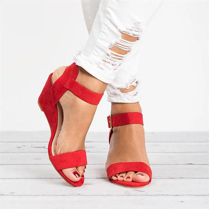 Rochelle Women's Wedge Sandals Faux Leather Ankle Strap