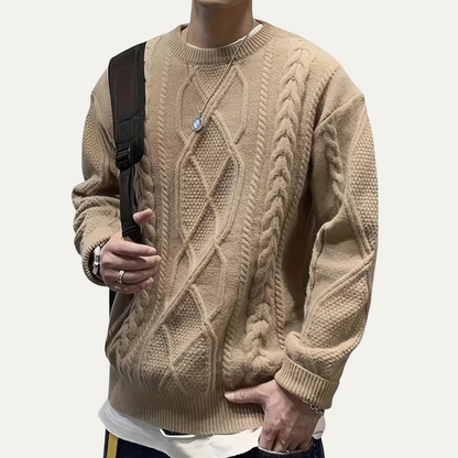 Men's Cable Knit Fisherman Sweater Warm Chunky Wool