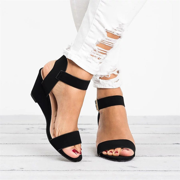 Rochelle Women's Wedge Sandals Faux Leather Ankle Strap - VibreMode