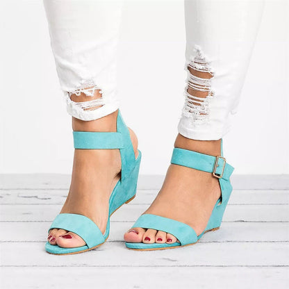 Rochelle Women's Wedge Sandals Faux Leather Ankle Strap