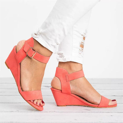 Rochelle Women's Wedge Sandals Faux Leather Ankle Strap