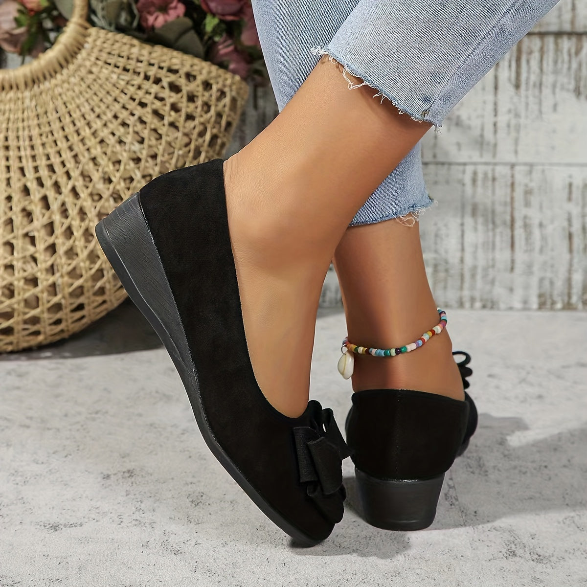 Elegant Round Toe Womens Slip On Ballet Shoes