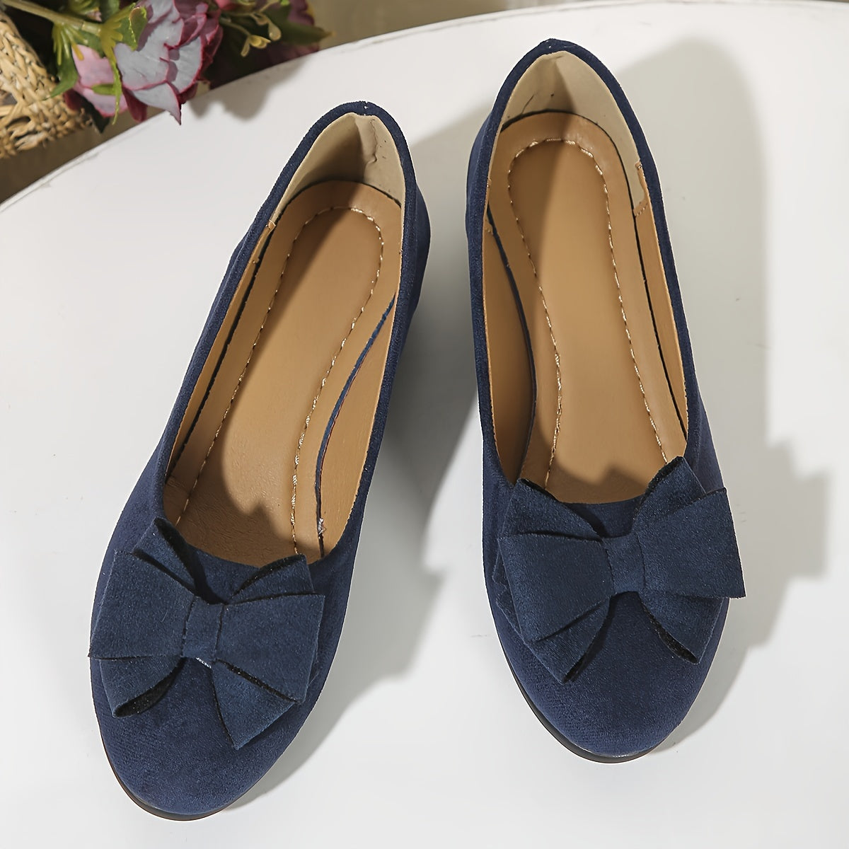 Elegant Round Toe Womens Slip On Ballet Shoes