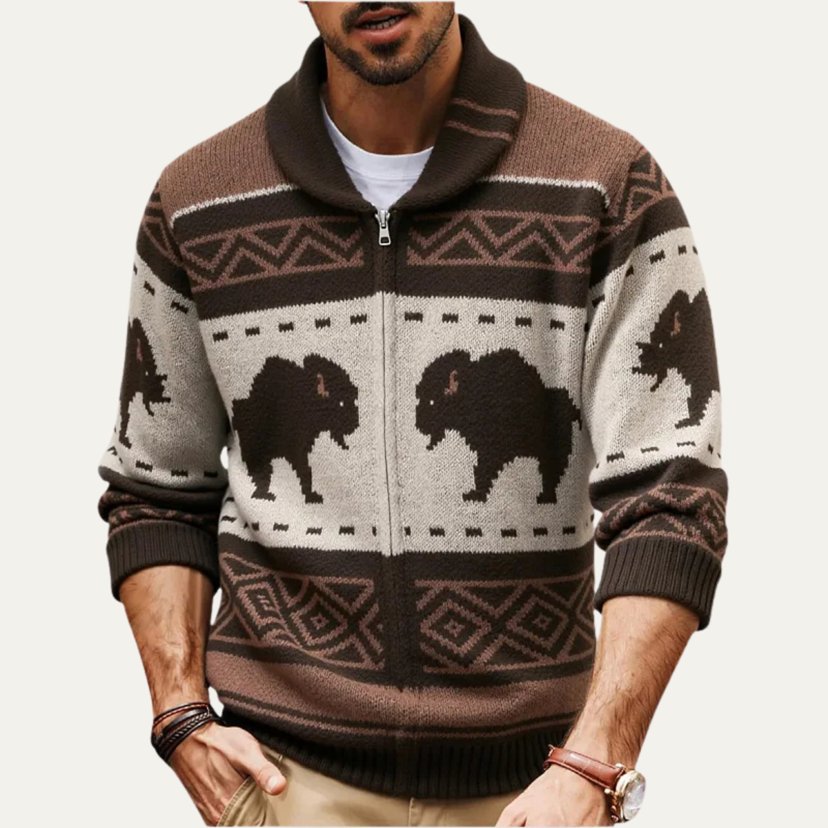 St Andrews Men's Buffalo Print Cardigan Winter