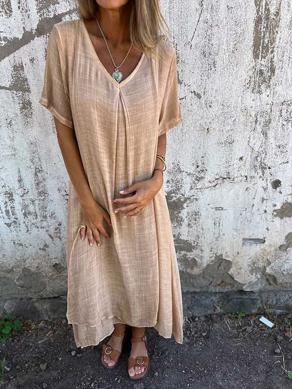 Women's Short Sleeve V-Neck Dress - VibreMode