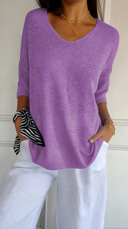 Floral V Neck Relaxed Fit Women's Blouse