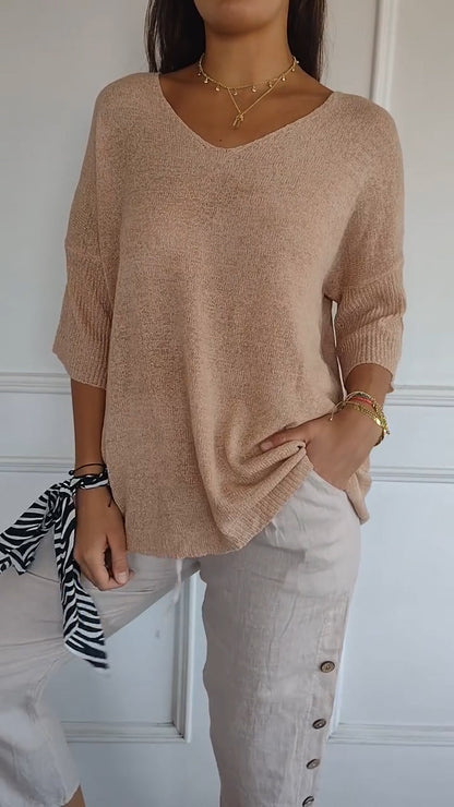 Floral V Neck Relaxed Fit Women's Blouse